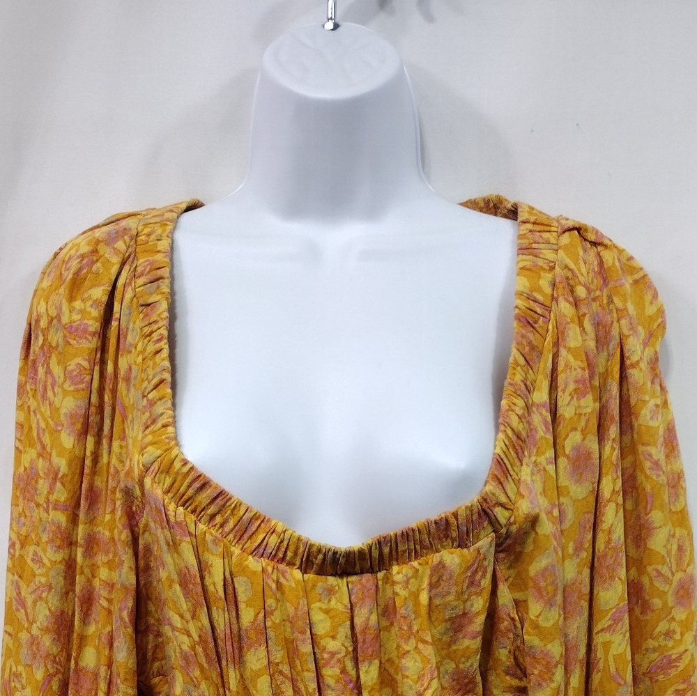 Free People Jael Mini Dress Women's M Yellow Floral Artsy Cottagecore Peasant - Picture 5 of 13